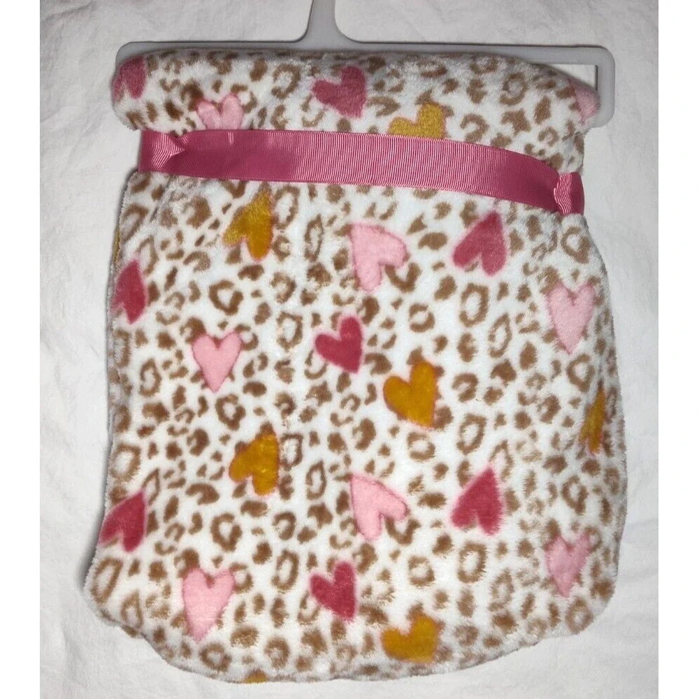 Little Joy Leopard Heart Plush‎ Baby Girl Blanket Lovey Soft Fleece 30x40 NWT